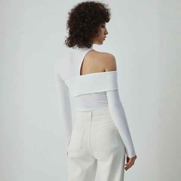 The Milan Asymmetric High-Neck Knit Top