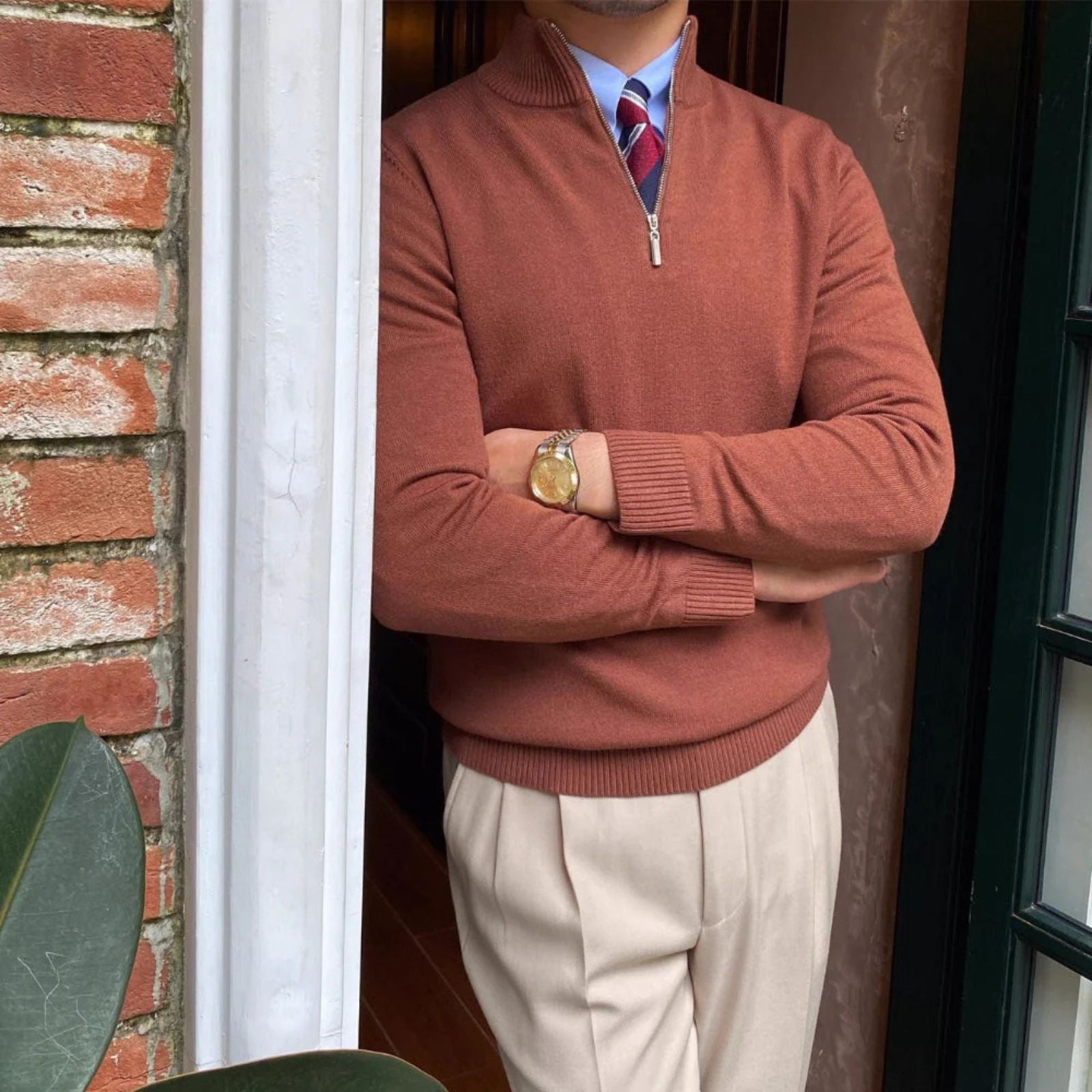 The Cortina Stand Collar Half-Zip Sweater