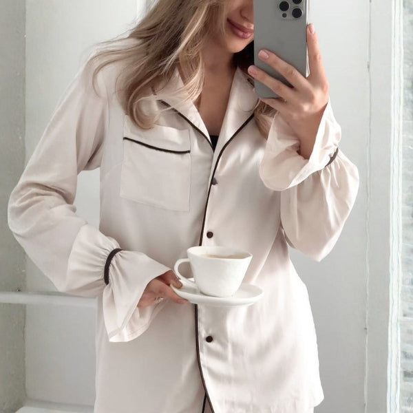 The Aspen Contrast-Piped Pajama Set