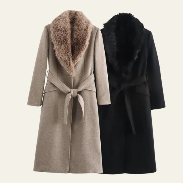The Kensington Faux-Fur Collar Belted Maxi Coat