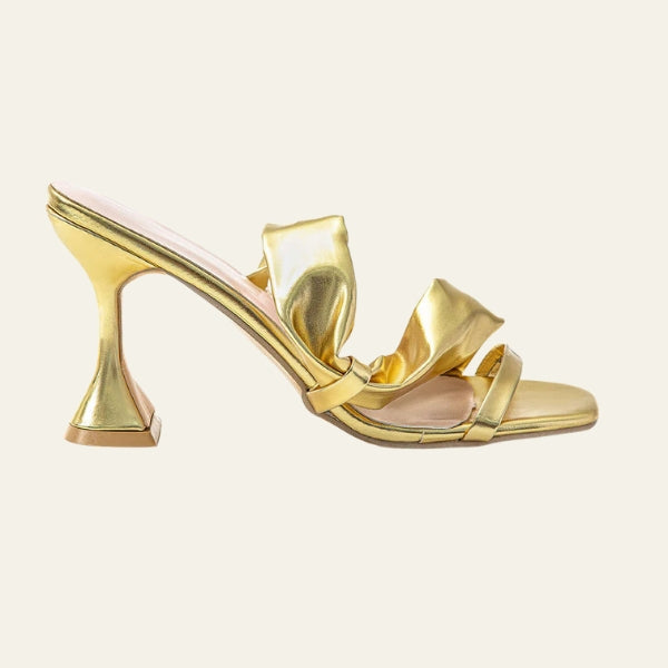 The Aurelia Ruched Metallic Heeled Mules