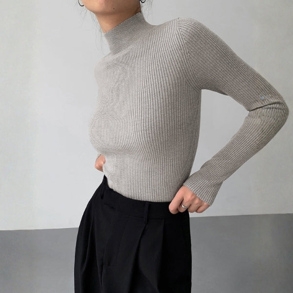 The Milan Ribbed Mock-Neck Long Sleeve Top