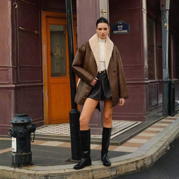 The Paris Shearling-Collar Leather Coat