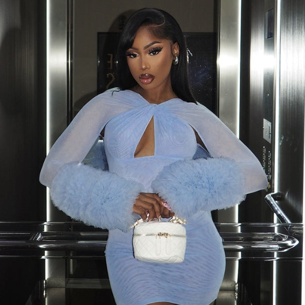 The Riviera Feather-Cuff Cutout Mini Dress