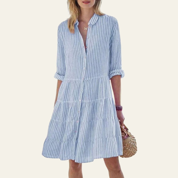 The Positano Tiered Stripe Shirt Dress