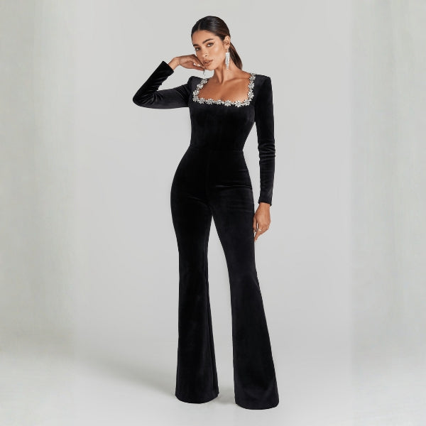The Milano Embellished Square-Neck Jumpsuit
