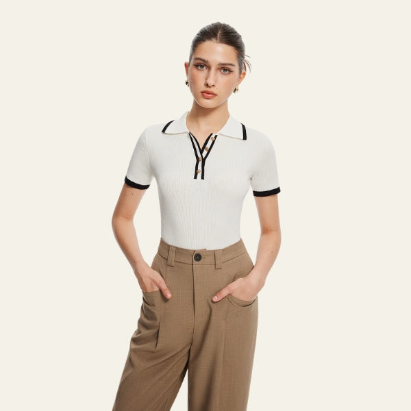 The Audrey Ribbed Polo Knit Top