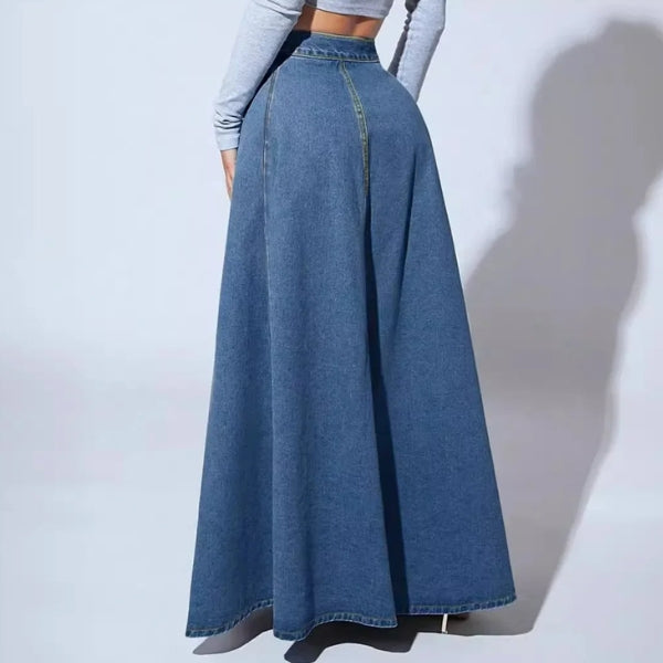 The Shoreline Button-Front Denim Maxi Skirt