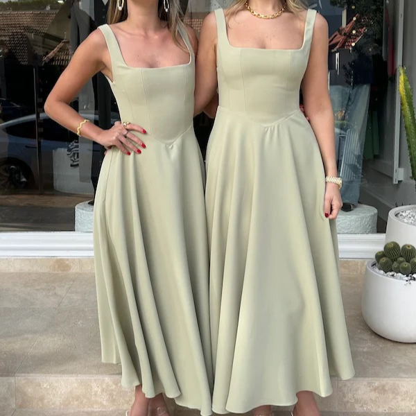 The Valencia Square-Neck Midi Dress
