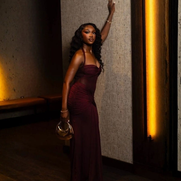 The Riviera Halter Mesh Maxi Dress