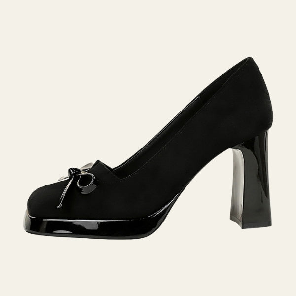 The Verona Bow-Detail Block Heel Pumps