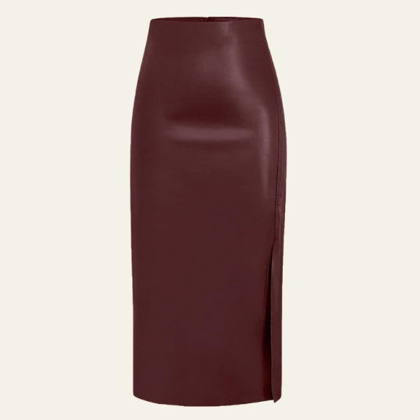 The Monaco Leather Side-Slit Midi Skirt