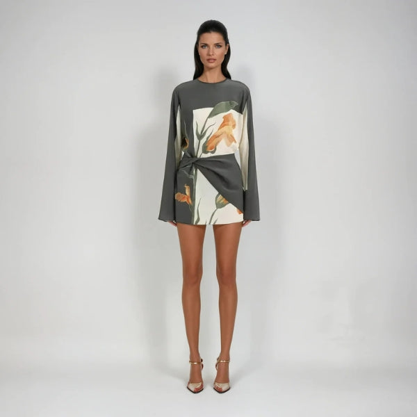 The Amalfi Floral Draped Silk Mini Dress