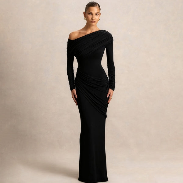 The Santorini Ruched Off-Shoulder Maxi Dress