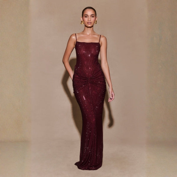 The Palermo Ruched-Sequin Maxi Dress