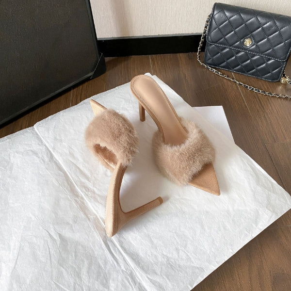 The Milan Plush Strap Pointed Mule Heels
