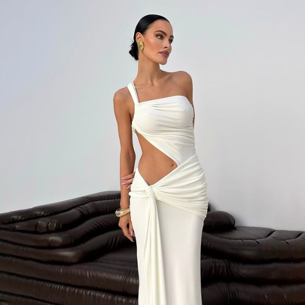 The Santorini Cut-Out One-Shoulder Gown