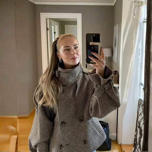 The Vienna Checked Wool Cropped Coat
