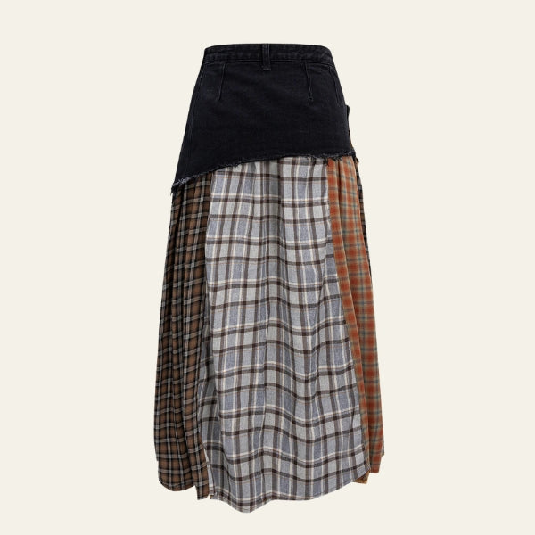 The Aspen Patchwork Denim-Waist Midi Skirt