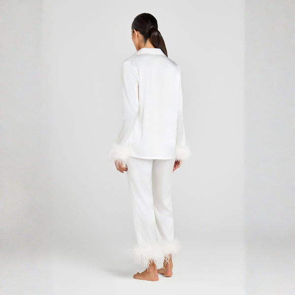 The Capri Feather-Trim Satin Lounge Set