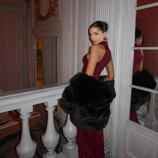 The Monaco High-Neck Shimmer Maxi Dress