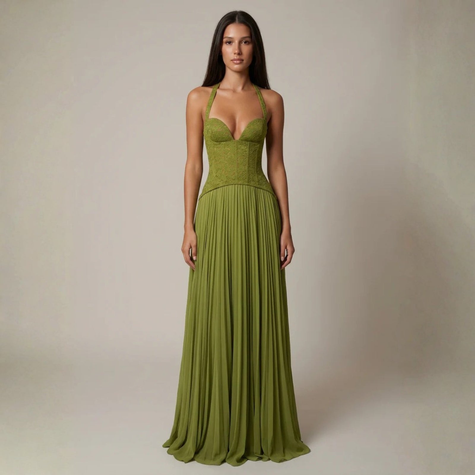 The Ravello Lace-Detail Halter Gown
