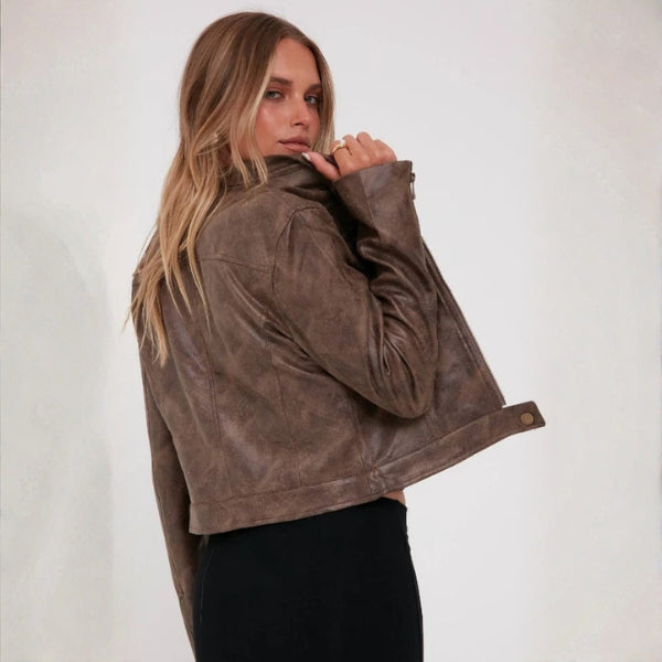 The Milan Cropped Leather Moto Jacket