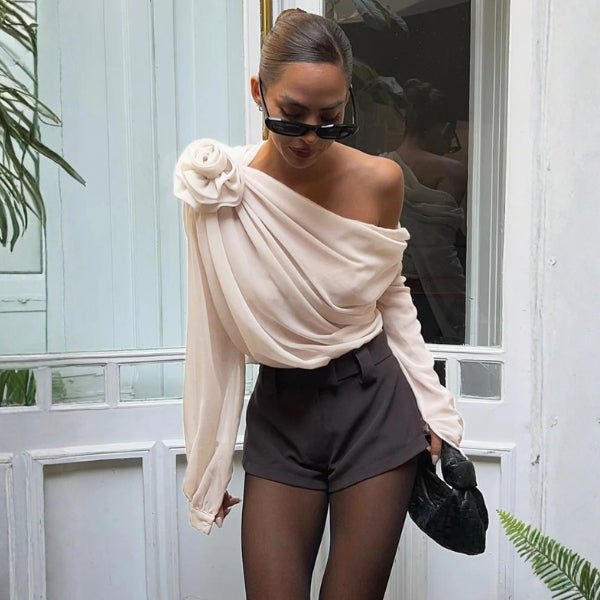 The Positano Rosette One-Shoulder Draped Top