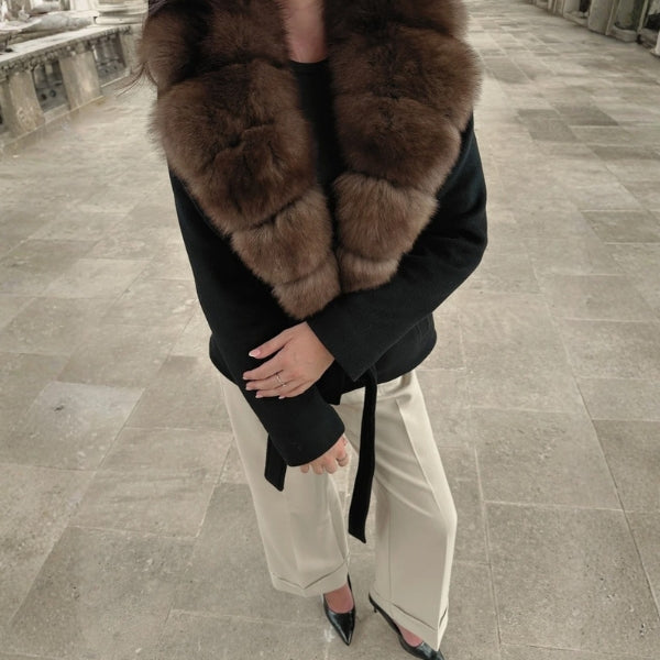 The Aspen Fur Collar Belted Jacket