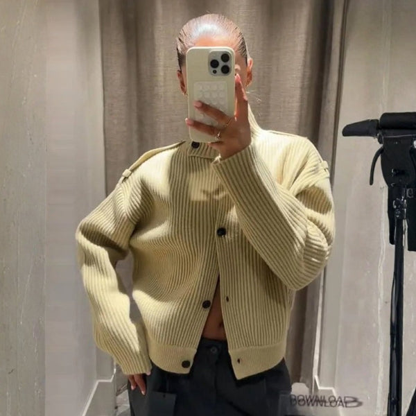 The Milan Ribbed Stand-Collar Cardigan