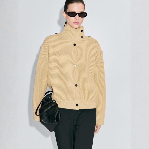 The Vienna Button-High Neck Wool Cardigan