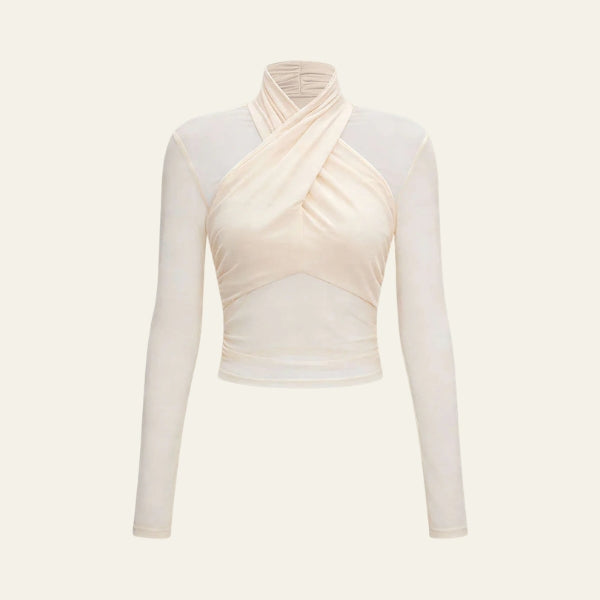 The Santorini Sheer Mesh Cross-Front Top