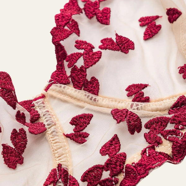 The Valentine Heart-Embroidered Lingerie Set