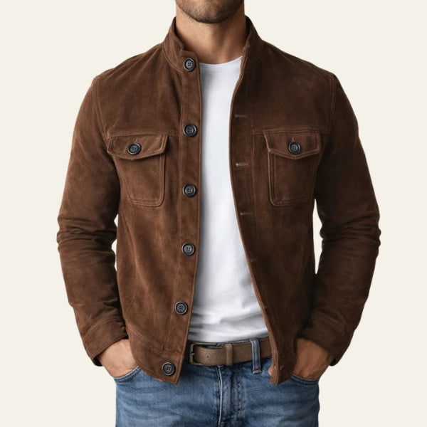 The Oslo Standing-Collar Suede-Effect Jacket