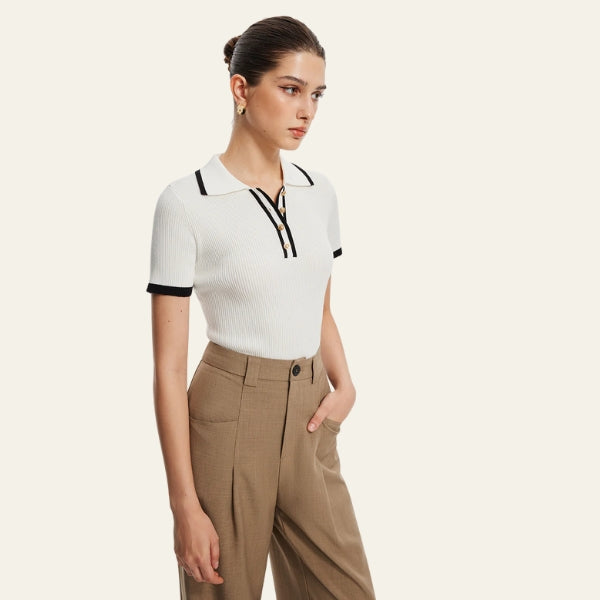 The Audrey Ribbed Polo Knit Top