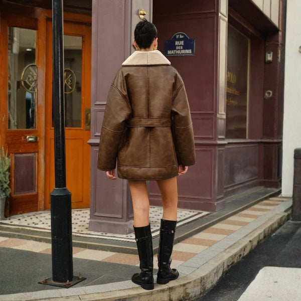 The Paris Shearling-Collar Leather Coat