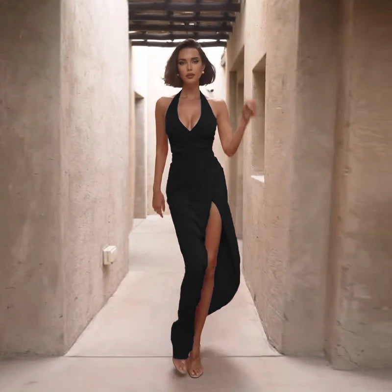 The Valencia Draped Halter Maxi Dress