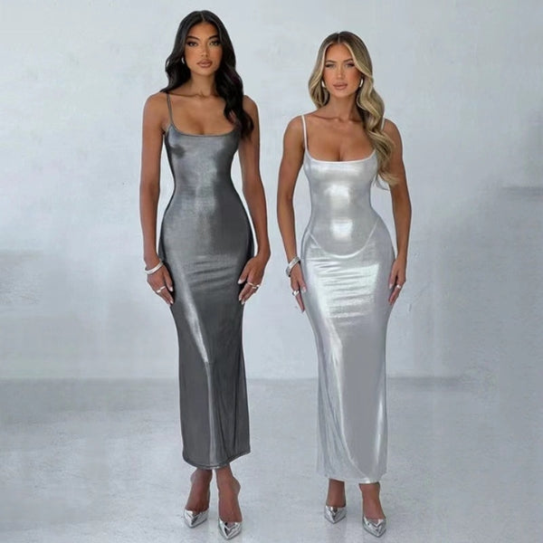 The Capri Metallic Sheen Slip Maxi Dress