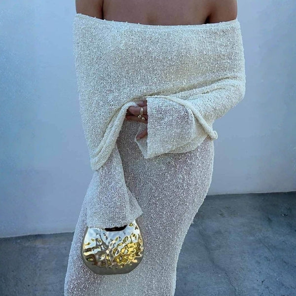 The Santorini Off-Shoulder Textured Maxi Dress