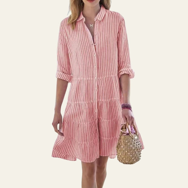 The Positano Tiered Stripe Shirt Dress
