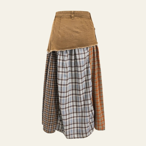 The Aspen Patchwork Denim-Waist Midi Skirt