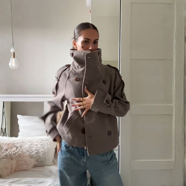 The Alpine Funnel-Neck Double-Breasted Trench Coat