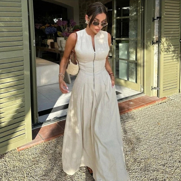 The Santorini Zip-Front Pleated Dress