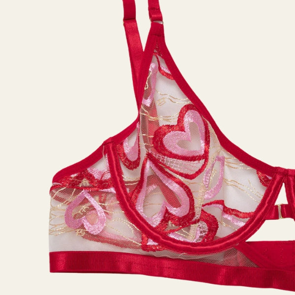 The Verona Heart-Embroidered Lingerie Set