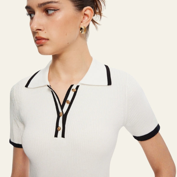 The Audrey Ribbed Polo Knit Top