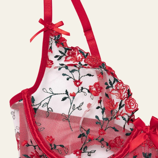 The Valentine Floral-Embroidery Lingerie Set