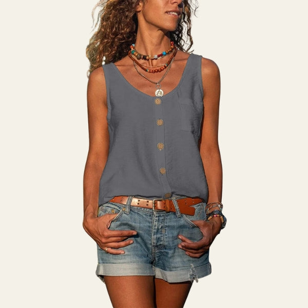 The Riviera Button-Front Pocket Tank