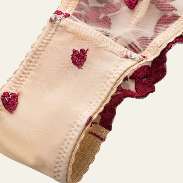 The Valentine Heart-Embroidered Lingerie Set