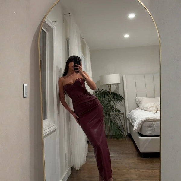 The Verona Faux Leather Corset Strapless Dress