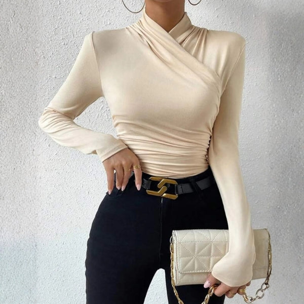 The Capri Wrap-Neck Ruched Long Sleeve Top